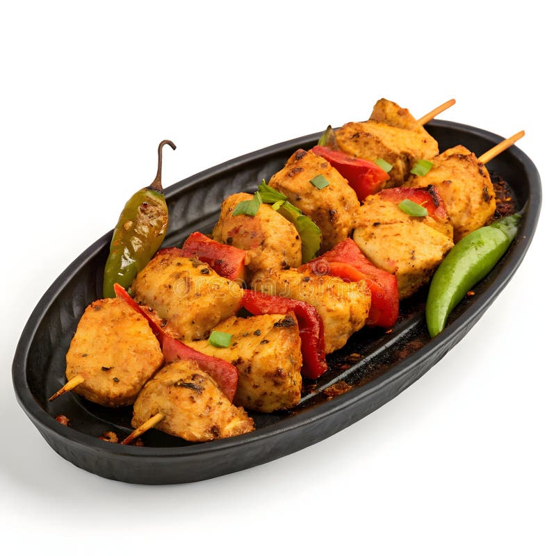 Platter of spicy kycklingtikka isolerad på vit bakgrund vektor illustrationer