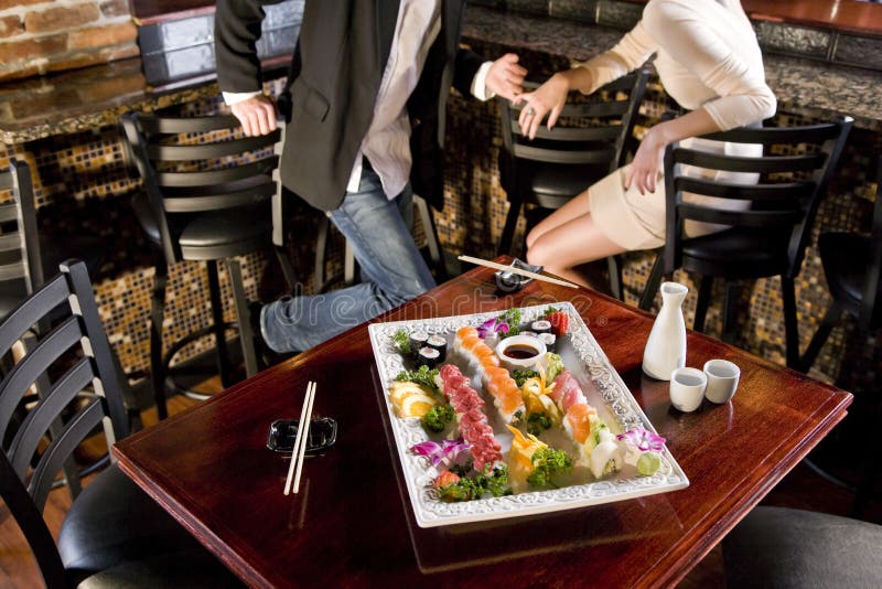 Platter of Sushi on Table in Japanese Restaurant Stock Photo Image of