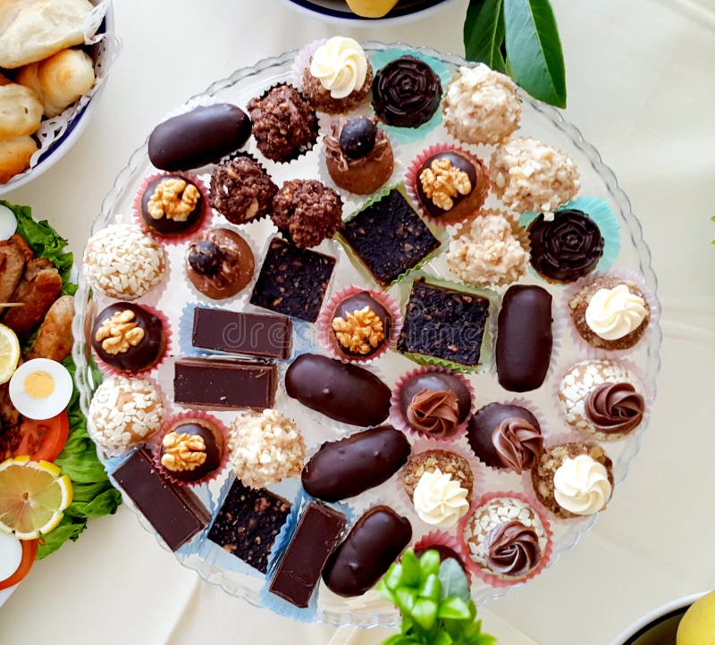 platter of various catering bonbons, table and food decoration top view stock images platter of various catering bonbons, table and food decoration top view stock images