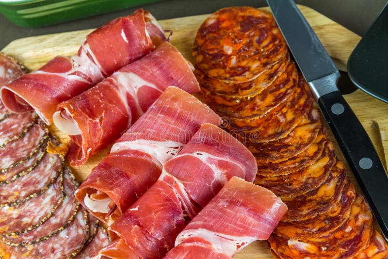 Platters of cured meats stock photo. Image of landscape 206924788