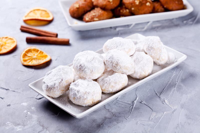 Platters Of Homemade Greek Kourabiedes And Melomakarona