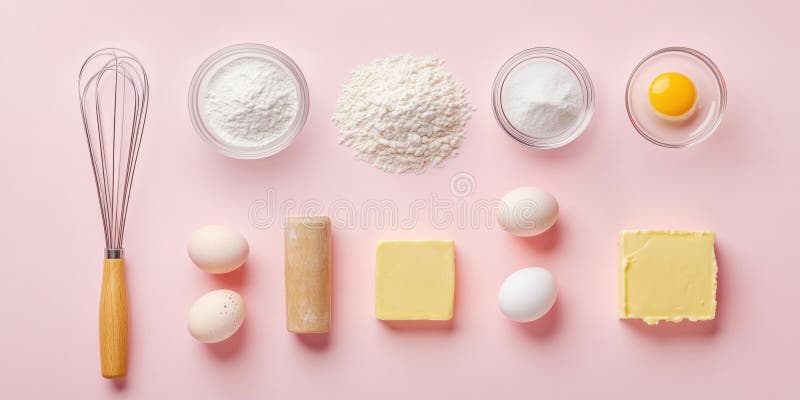 Plattsäck för påskbakning. Ingredienser och verktyg för semesterbakning stock illustrationer