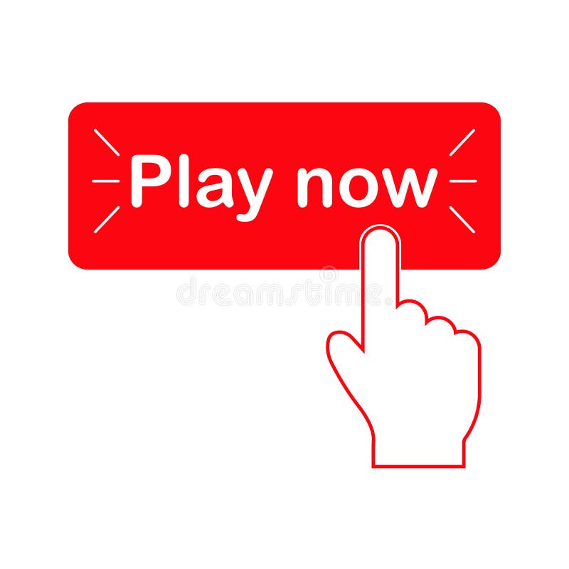 Play Now Button - Click on the Red Button Stock Vector