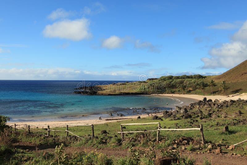 Playa Anakena de la isla de pascua fotos de archivo libres de regalías Playa Anakena de la isla de pascua fotos de archivo libres de regalías