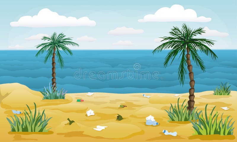 Playa Contaminada Con Basura Alrededor. Arenoso Mar Tropical Orilla Con Palmas Y Basura. Dibujo Animado Ilustración De La Contamin Stock de ilustración - Ilustración de limpieza, orilla: 204456589 Playa Contaminada Con Basura Alrededor. Arenoso Mar Tropical Orilla Con Palmas Y Basura. Dibujo Animado Ilustración De La Contamin Stock de ilustración - Ilustración de limpieza, orilla: 204456589