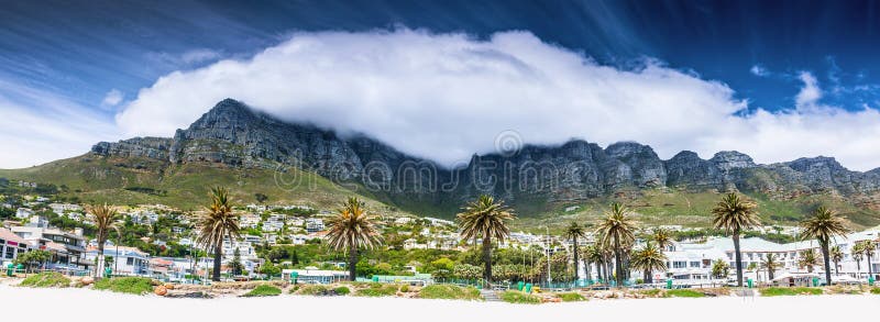 Cape town beach, beautiful landscape, gorgeous beach resort under high mountains, majestic city view, travel to Africa. Cape town beach, beautiful landscape, gorgeous beach resort under high mountains, majestic city view, travel to Africa