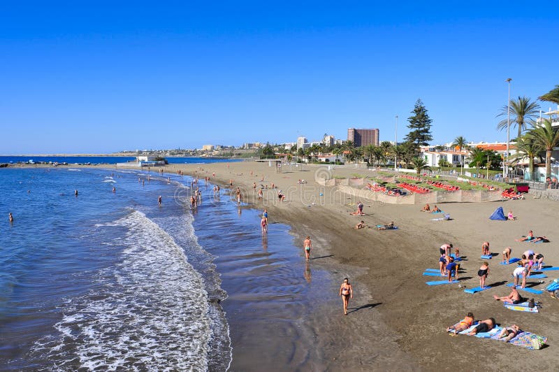 Playa de Playa del Ingles en Maspalomas, Gran Canaria, España imagenes de archivo Playa de Playa del Ingles en Maspalomas, Gran Canaria, España imagenes de archivo