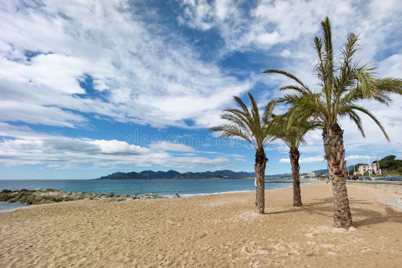 The Azure coast beach and sea in Cannes, France. The Azure coast beach and sea in Cannes, France