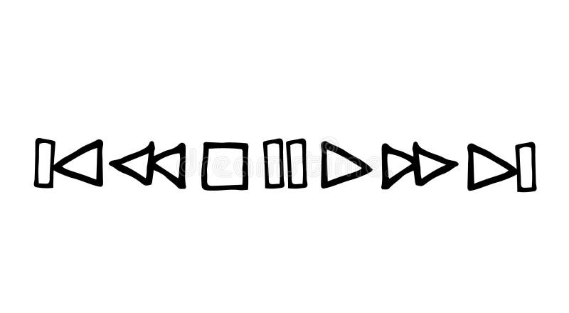 Player buttons play, stop, pause, forward, backward hand drawn in doodle style. vector scandinavian monochrome minimalism. set of stock illustration