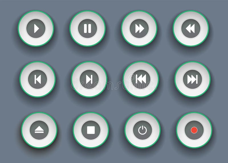 Player buttons set in paper cut style. Symbols for play, stop, pause and moving clip forward and back royalty free illustration