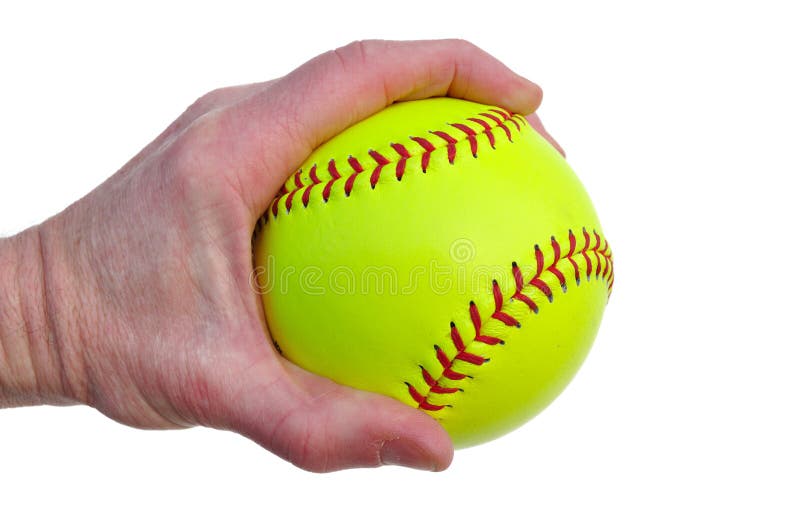 Player Gripping a Yellow Softball Stock Photo Image of sport