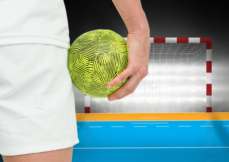 Player Holding a Handball Near Goal in Stadium Stock Image Image of