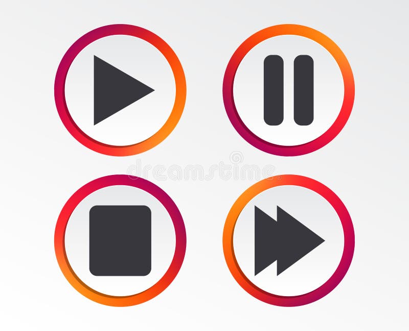 Player navigation icons. Play, stop and pause. stock illustration