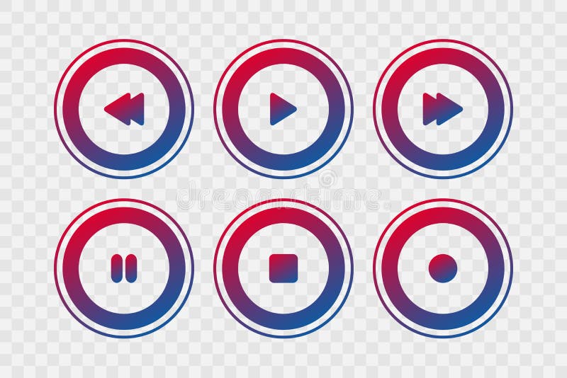 Player vector icons. Gradient play, stop, rewind, forward, pause, record isolated signs for music, buttons, web design vector illustration