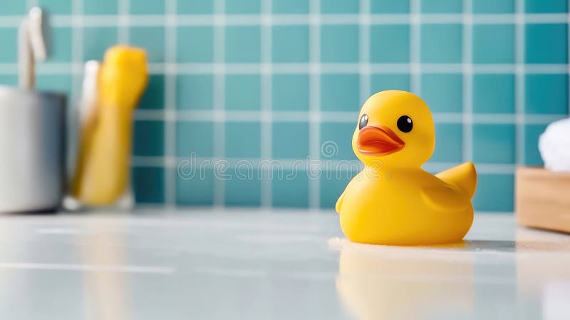 Seamless pattern with bath accessories - shampoo, rubber duck