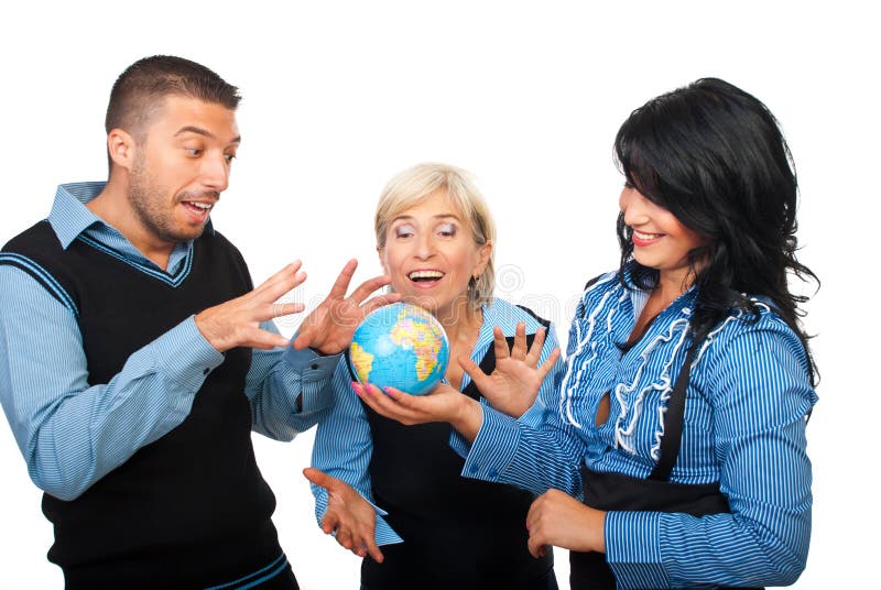 Playful business people with globe