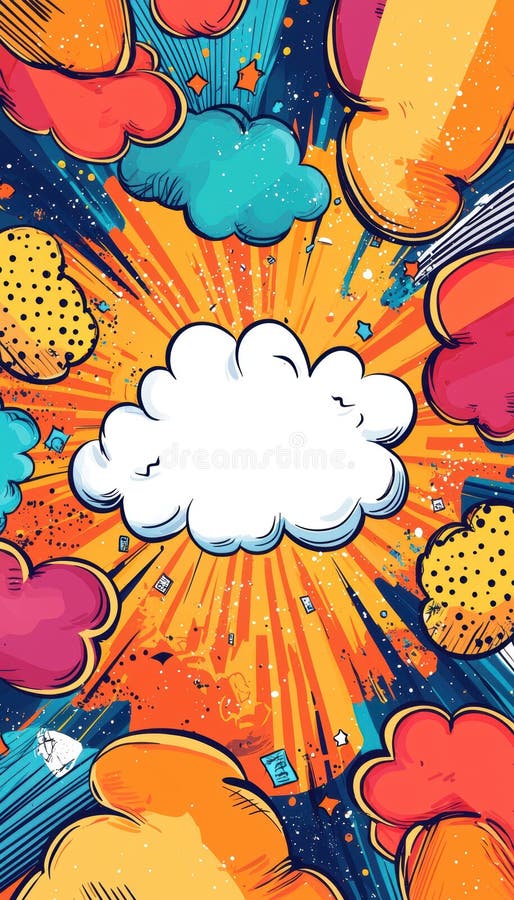 Playful Comic-Style Greeting Card Template with Bright Colors and Speech Bubbles for Custom Messages royalty free stock images