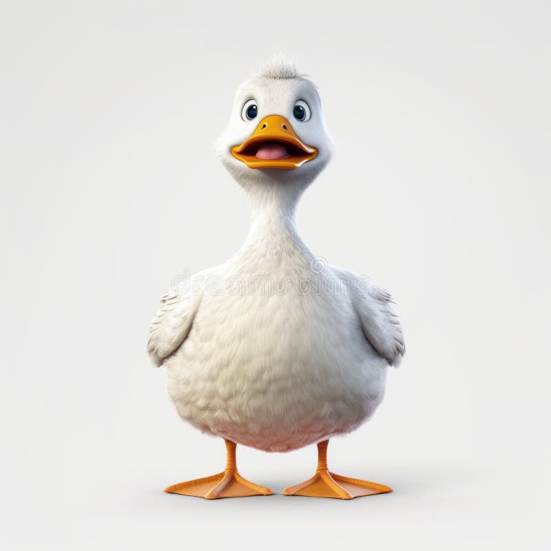 Playful 3d Rendered Duck With Big Blue Eyes In Pixar Style