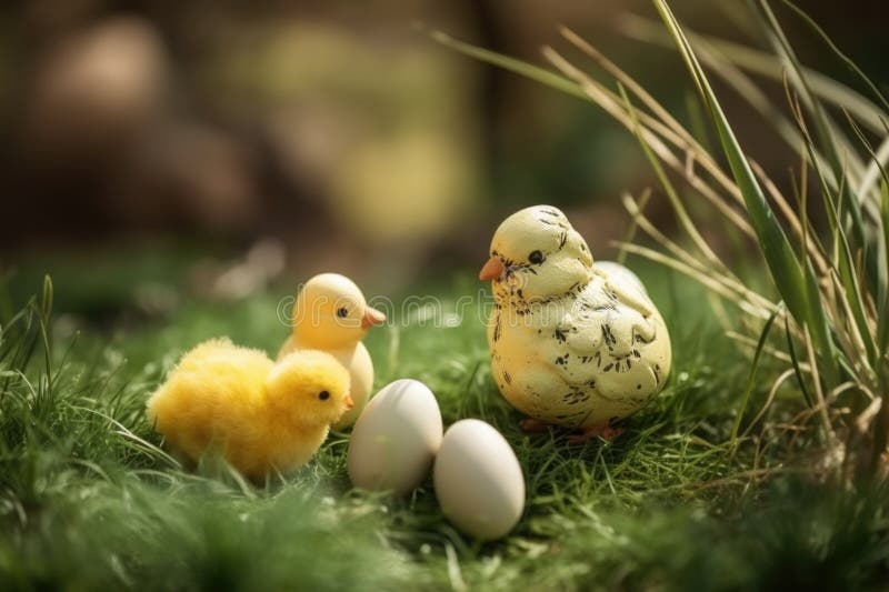 A Playful Easter Tradition Hidden Chicks and Eggs in the Grass for the Egg Hunt. Generative AI
