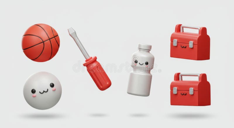 Cute 3D Objects Floating stock illustration