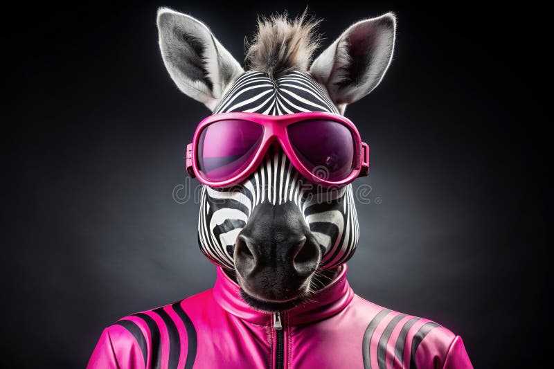 Playful Pink Latex Zebra Mascot Hilarious Skier or Swimmer Stock Photo for Fun Marketing or Design Projects vector illustration