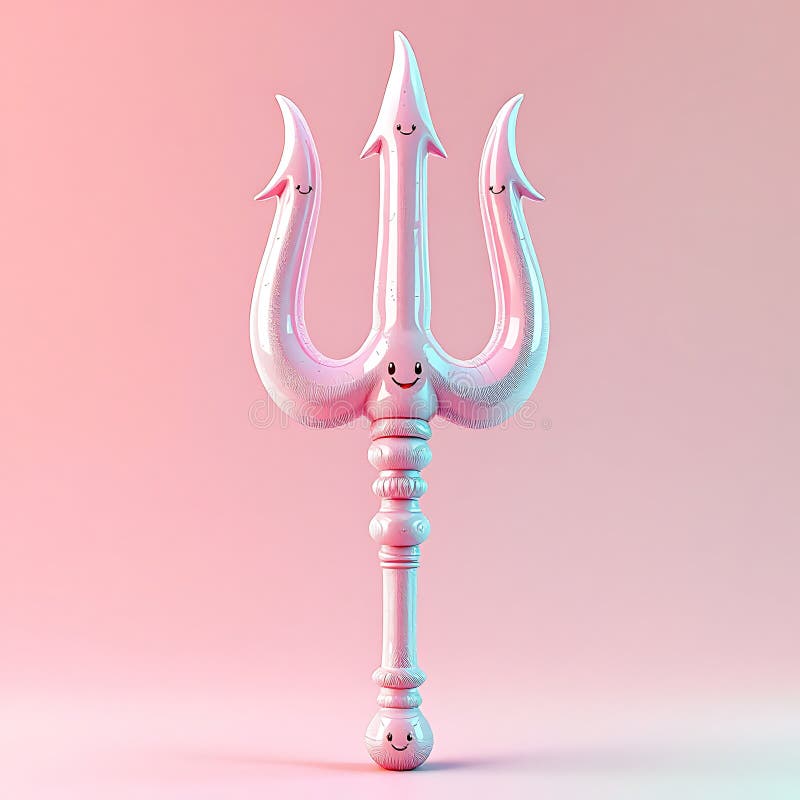 Playful Pink Trident: A Whimsical 3D Render stock illustration