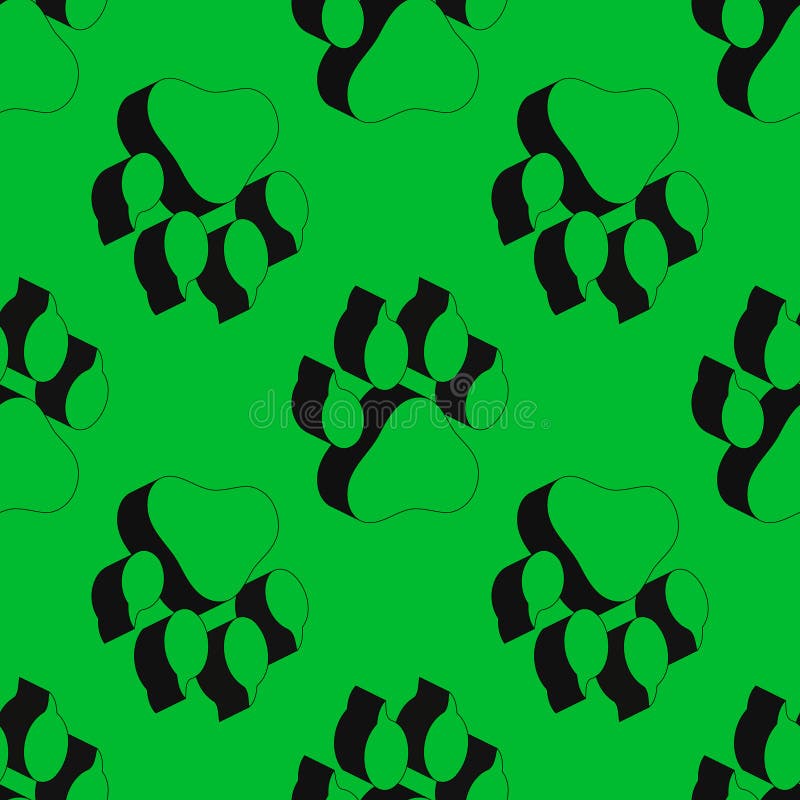 Playful seamless vector pattern featuring black paw prints on a bright green background. Great for pet-related projects royalty free illustration