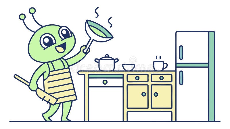 Alien Chef in Modern Kitchen - Culinary Sci-Fi Fun Illustration, vector design Generative AI stock illustration