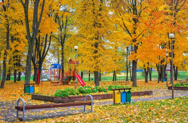 Playground in autumn park.