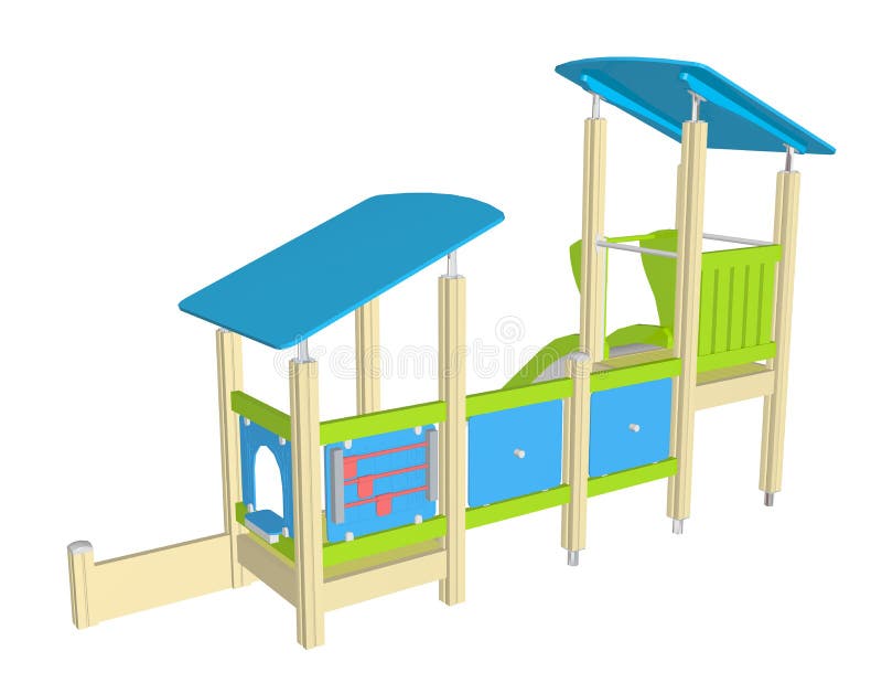 Playhouse with slide, 3D illustration stock illustration