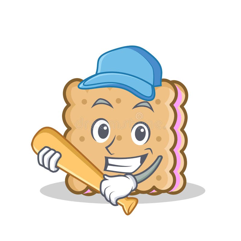 Playing Baseball Biscuit Cartoon Character Style Stock Vector Illustration of food, cartoon