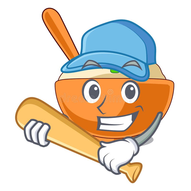 Playing Baseball Mashed Potatoes Served in Character Bowls Stock Vector