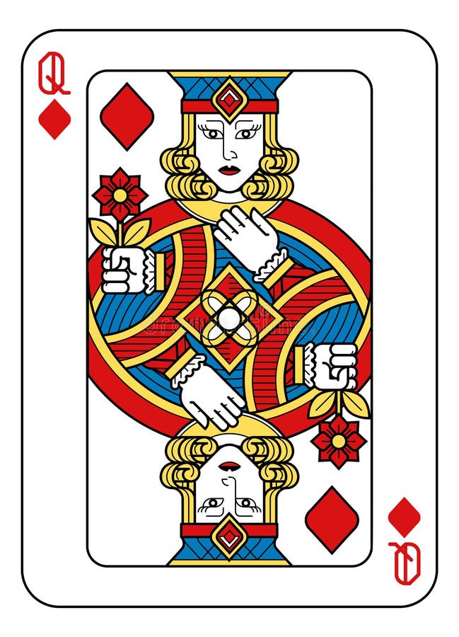 Playing Card Queen Diamonds Yellow Red Blue Black