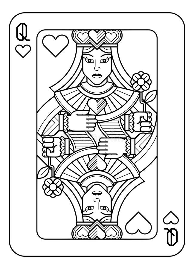 Playing Card Queen Of Hearts Black And White Stock Vector Illustration Of Play Clubs