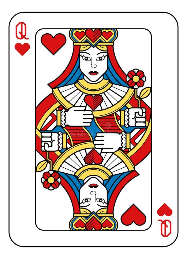 Playing Card Queen of Hearts Yellow Red Blue Black