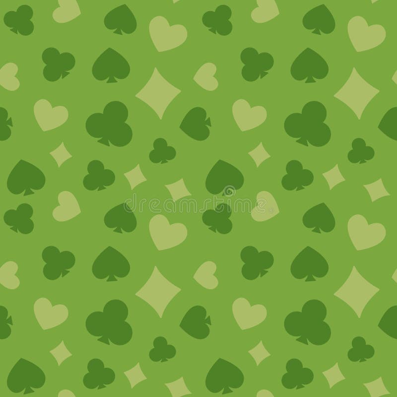 Playing Card Suits vector Green Seamless Pattern - Poker background vector illustration