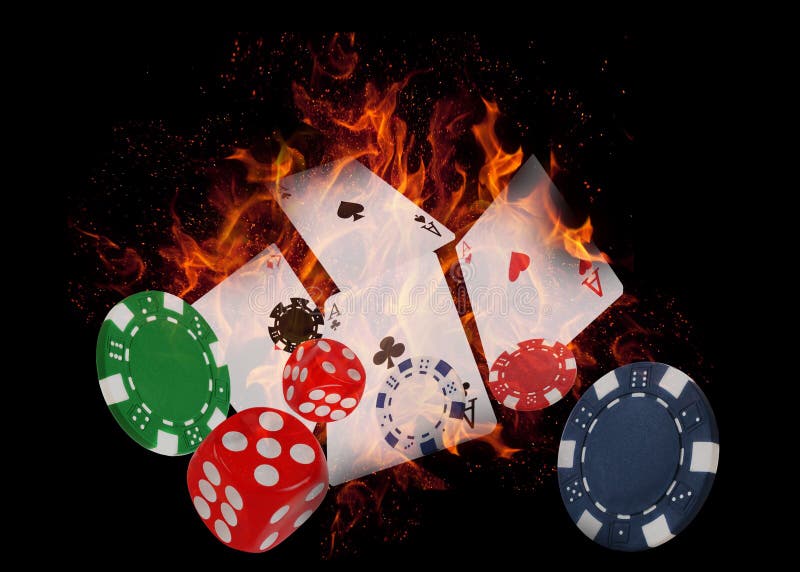Playing Cards and Casino Chips on Fire. Poker Concept Stock Image