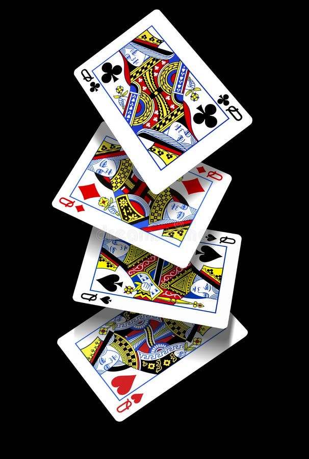 Photo of four queens falling isolated on black background. You can find the full deck in my portfolio. Photo of four queens falling isolated on black background. You can find the full deck in my portfolio