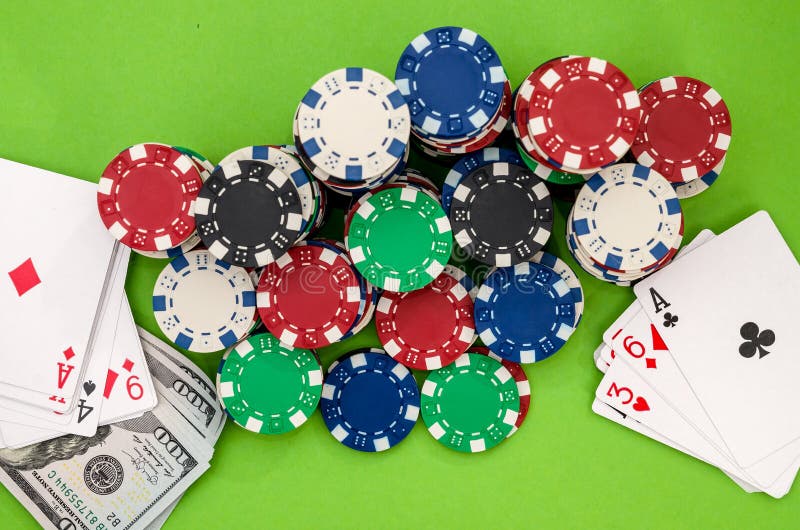 Playing Cards Poker Chips and Dollars Stock Photo Image of black