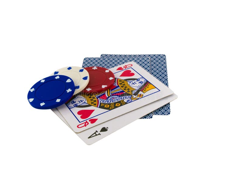 Playing Cards with Poker Chips on White Stock Photo Image of hearts