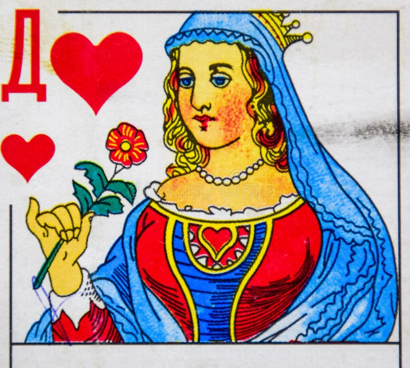 Playing cards Queen of hearts - playing card suit royalty free stock image