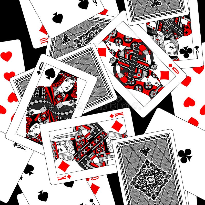 Playing cards seamless pattern background in black, white, gray stock illustration