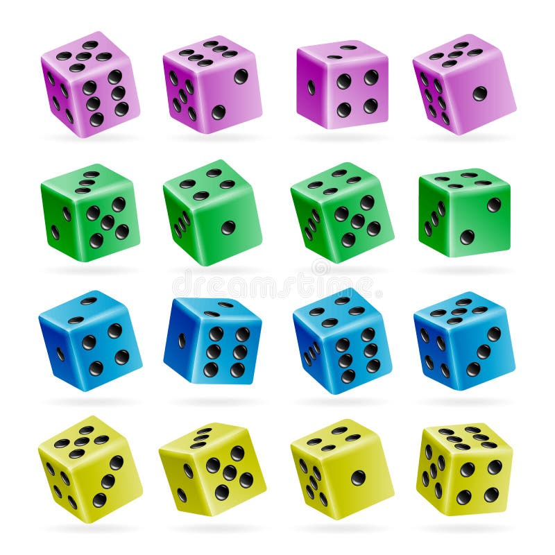 Joc vector zaruri setat 3d de cuburi realiste cu numere de puncte. bun pentru a juca joc de-a cazinoul. izolat pe alb. set de zaru