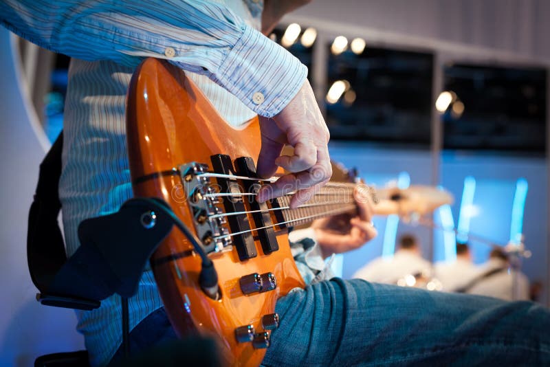 Playing Electrical Bass Guitar Stock Photo Image of grunge