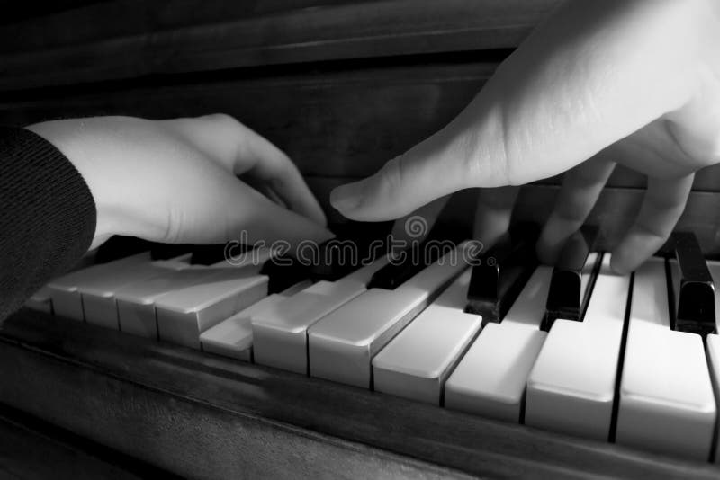 Playing the Piano, Black-and-white Stock Photo - Image of household