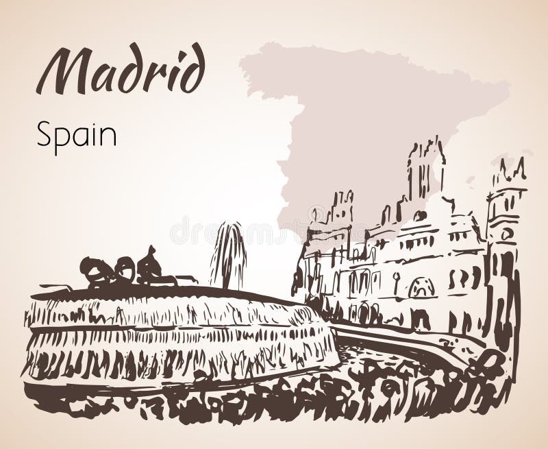 Plaza DE Cibeles Fountain en Vierkant madrid royalty-vrije illustratie Plaza DE Cibeles Fountain en Vierkant madrid royalty-vrije illustratie