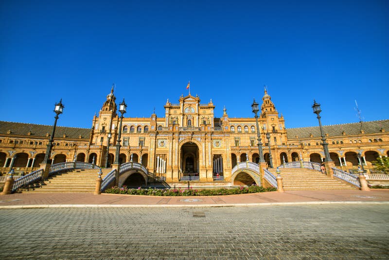 Plaza DE Espana, in Sevilla, Spanje royalty-vrije stock fotografie Plaza DE Espana, in Sevilla, Spanje royalty-vrije stock fotografie