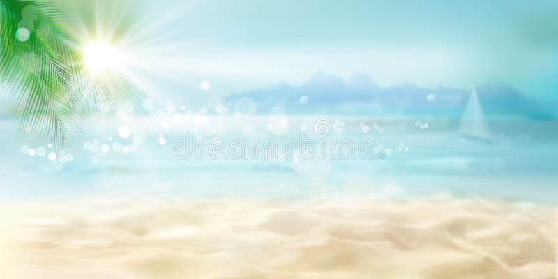 Abstract view of the sandy beach. Tropical resort. Sunrise on the seashore. Vector Illustration. Abstract view of the sandy beach. Tropical resort. Sunrise on the seashore. Vector Illustration.