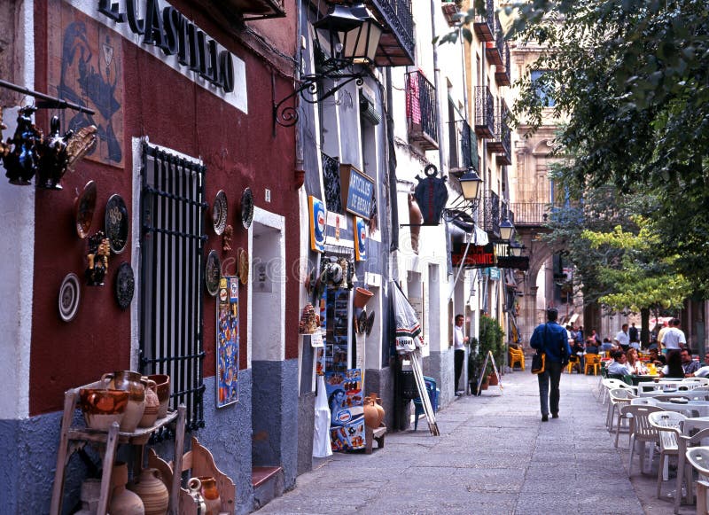 Plaza Mayor Shops and Cafes, Cuenca. Editorial Photo - Image of ...