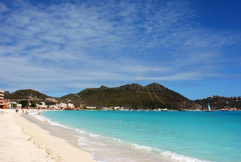 The view of Philipsburg town beach on St.Maarten island, Netherlands Antilles. The view of Philipsburg town beach on St.Maarten island, Netherlands Antilles.